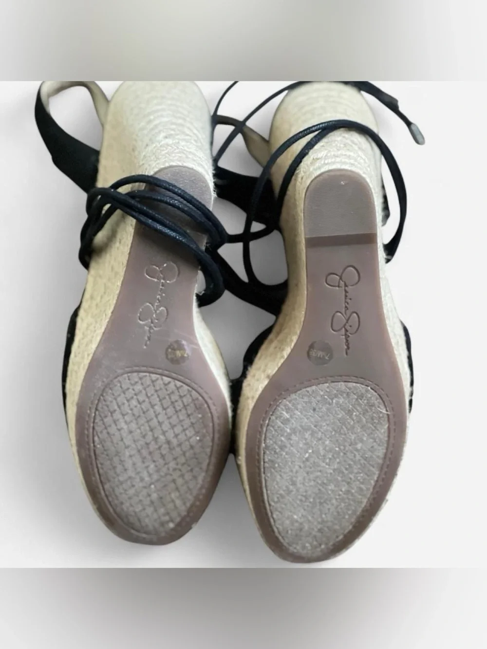 Jessica Simpson Black Espadrille Wedge Sandals Women’s 7.5 Lace Up Heels